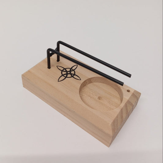 Quemador de Palo Santo Artesanal en Madera con Porta Incienso y Símbolos Espirituales