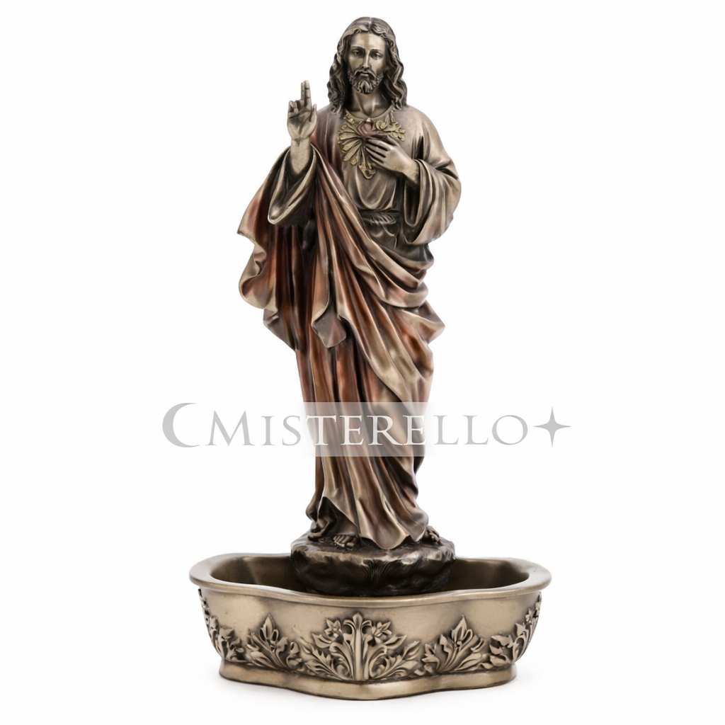 Figura Jesús Sagrado Corazón 23 cm – Estatua Religiosa con Agua Bendita