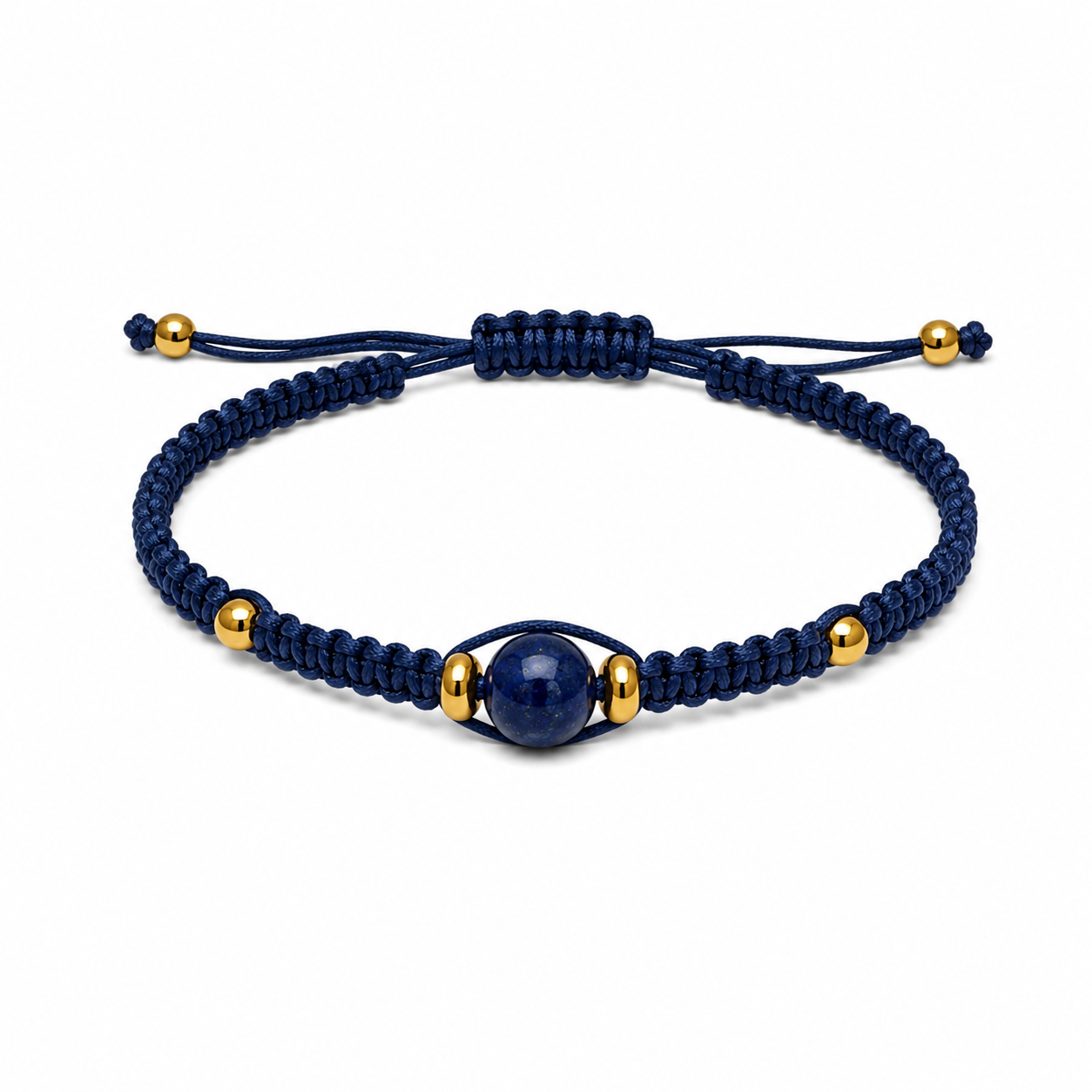 Pulsera de Macramé Ajustable con Mineral Natural y Bolitas de Acero