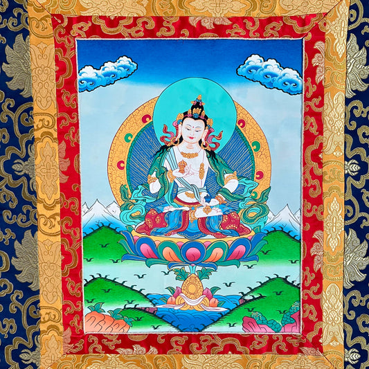 Thangka Tibetano de Chenrezig (Avalokiteshvara) – Arte Budista Tradiciona – Bodhisattva de la Compasión