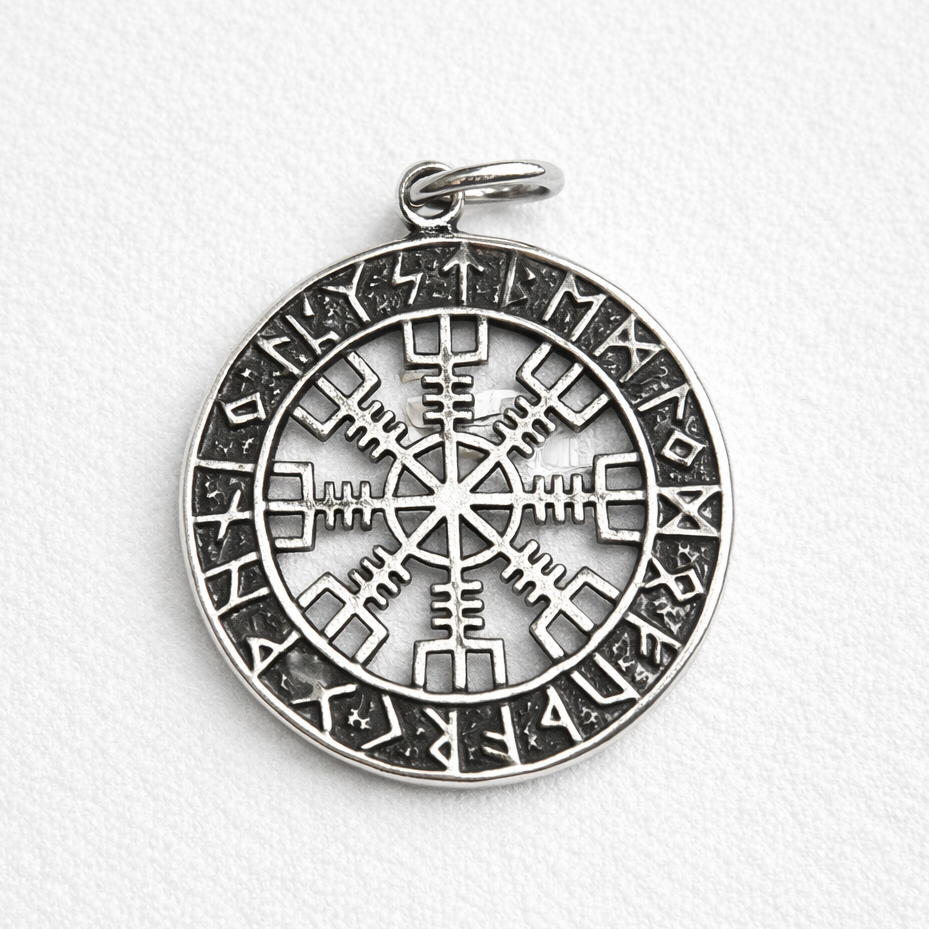 Colgante Vegvísir en Plata 925 – Brújula Vikinga 3 cm