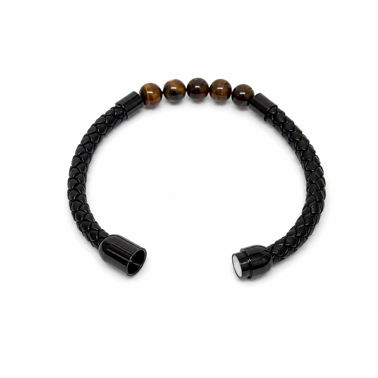 Pulsera Ojo de Tigre con Piel Trenzada y Cierre Magnético de Acero