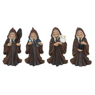 Figura de Bruja en Resina 9 cm – 4 Modelos (Escoba, Bola, Búho y Caldero)