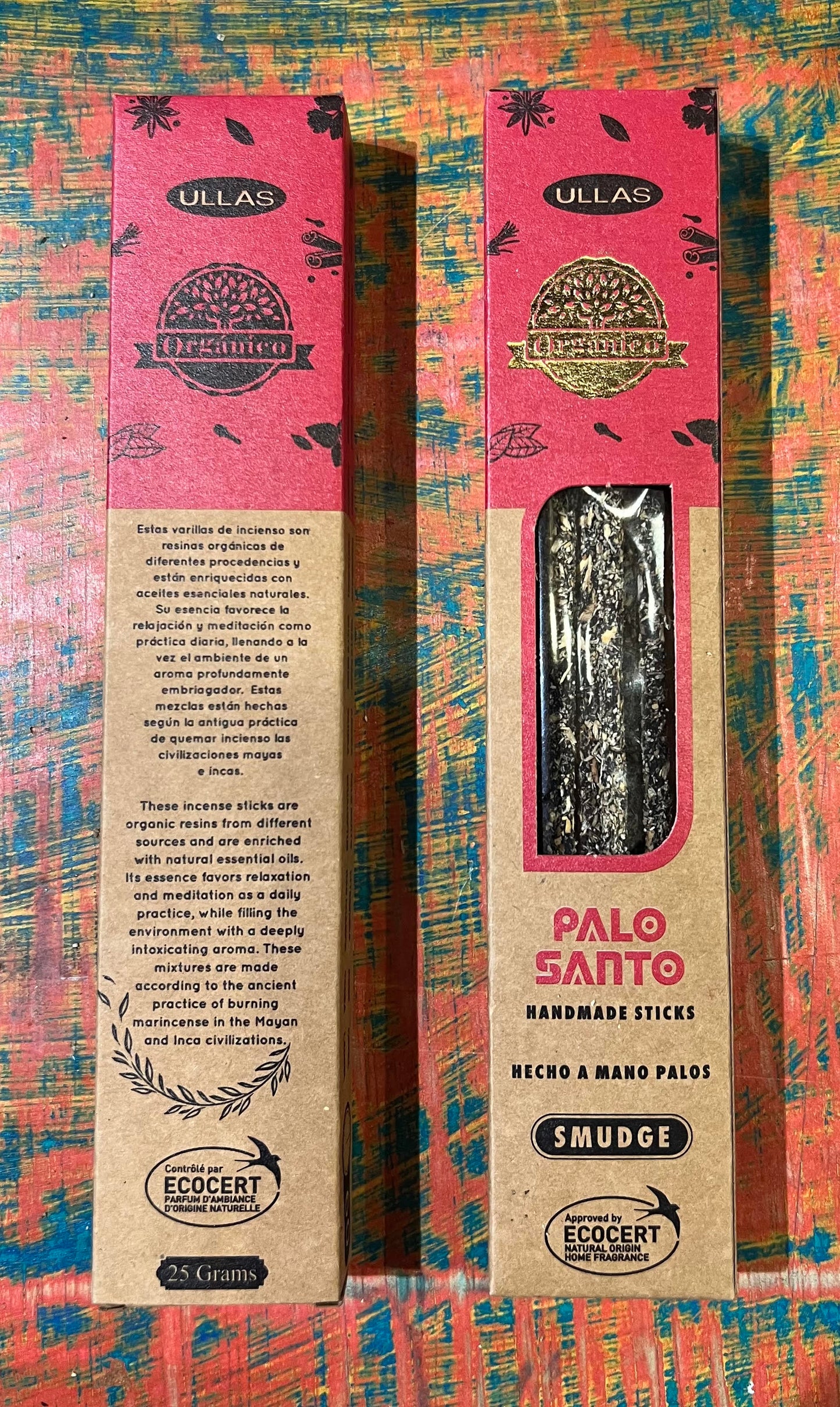 Incienso Natural Orgánico ULLAS – Palo Santo – Purificación y Armonización – 25g