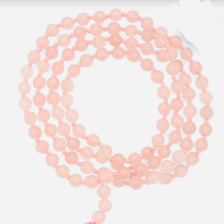 Mala - Japamala Tibetano de Cuarzo Rosa Natural – 108 Cuentas – Amor y Armonía