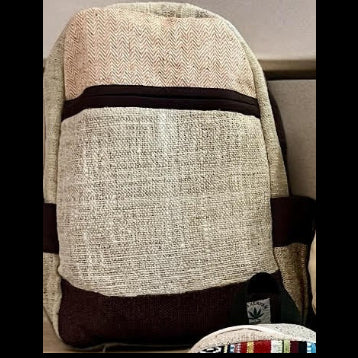🌿 Mochila Himalayan de Cáñamo Natural con Detalles Marrones Minimalista