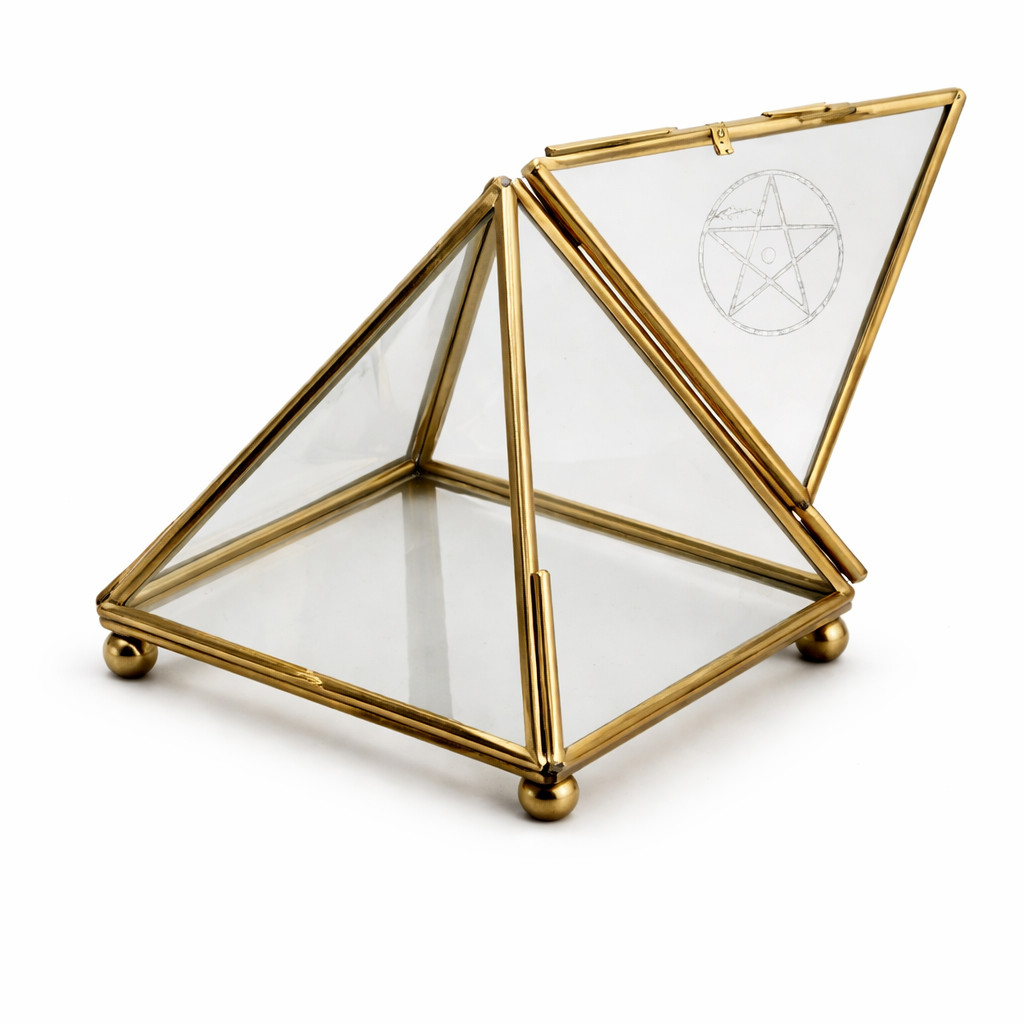 Pirámide de Cristal con Pentagrama 10 cm – Objeto Místico y Energético