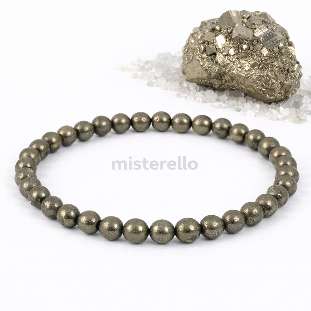 Pulsera Elástica de Pirita 4mm – Piedra Natural de Protección y Prosperidad