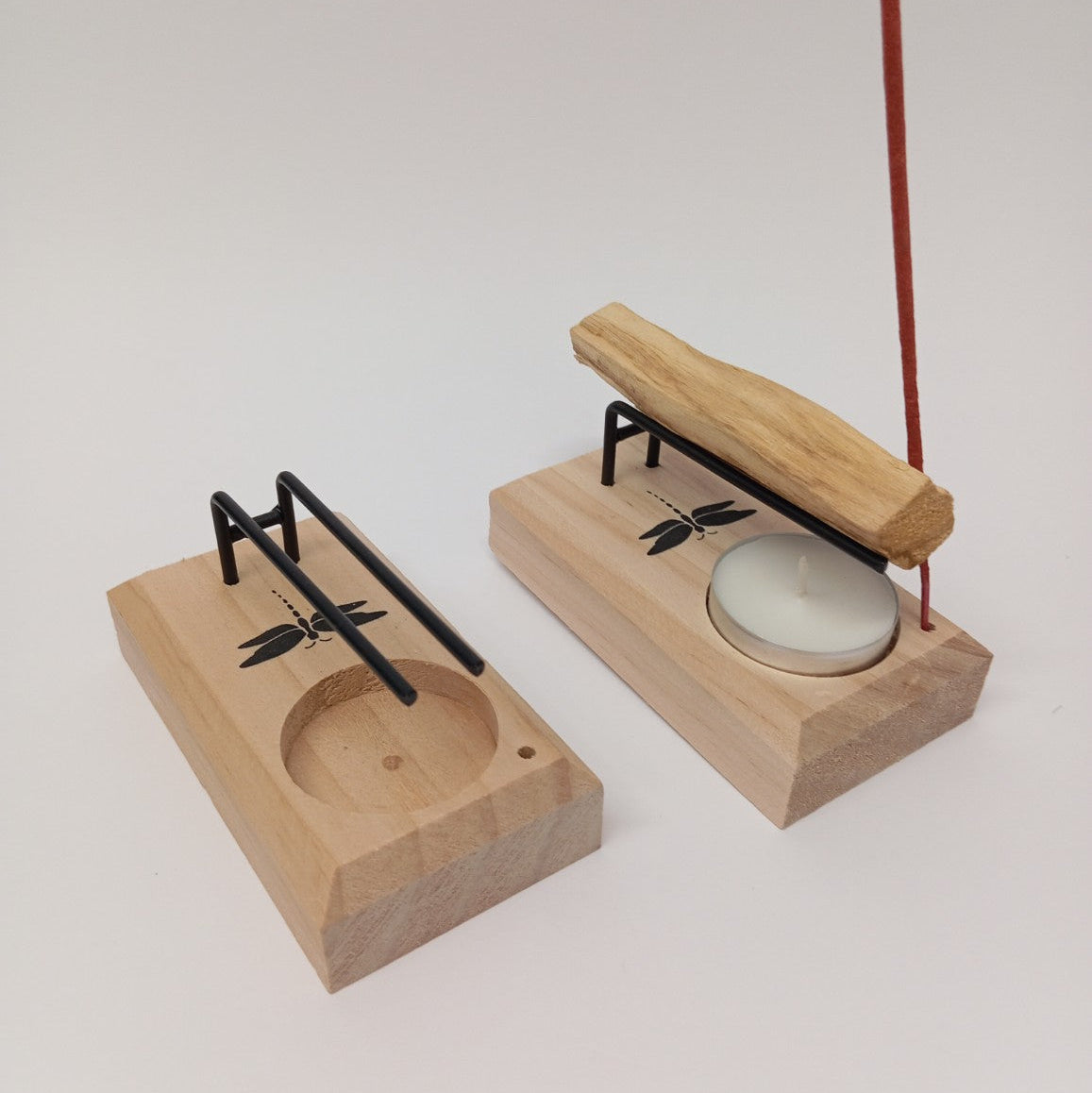 Quemador de Palo Santo Artesanal en Madera con Porta Incienso y Símbolos Espirituales