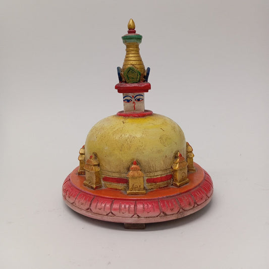 Estupa tibetana decorativa de madera pintada a mano 19 cm
