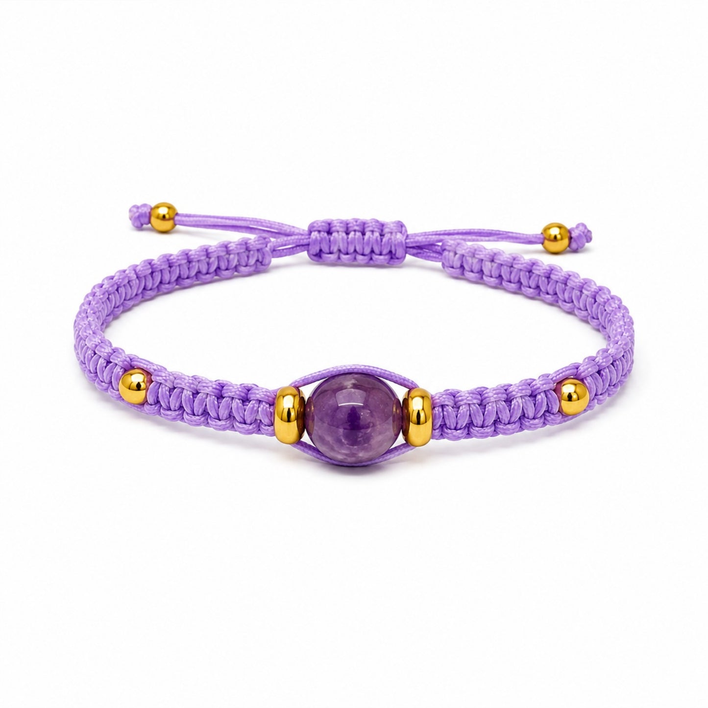 Pulsera de Macramé Ajustable con Mineral Natural y Bolitas de Acero