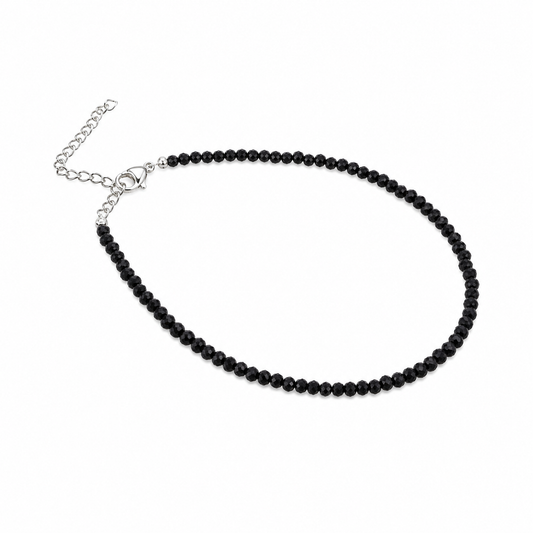 Pulsera de Turmalina Negra Facetada 2mm con Cadena de Plata Ajustable