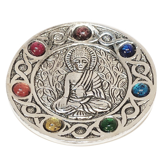 Porta Incienso Buda Chakras en Metal – Equilibrio y Energía Espiritual