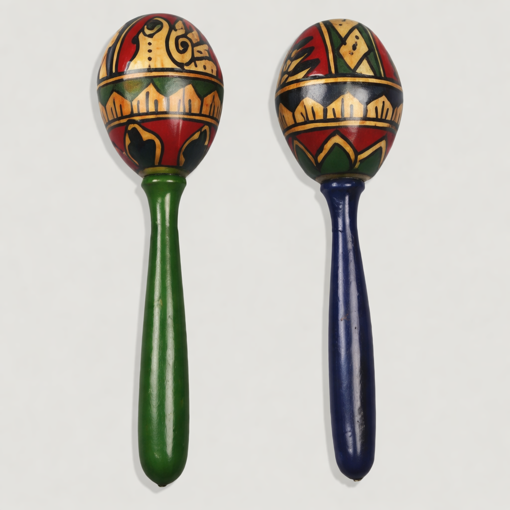 .Maraca artesanal pintada 17 cm | Instrumento musical espiritual de madera