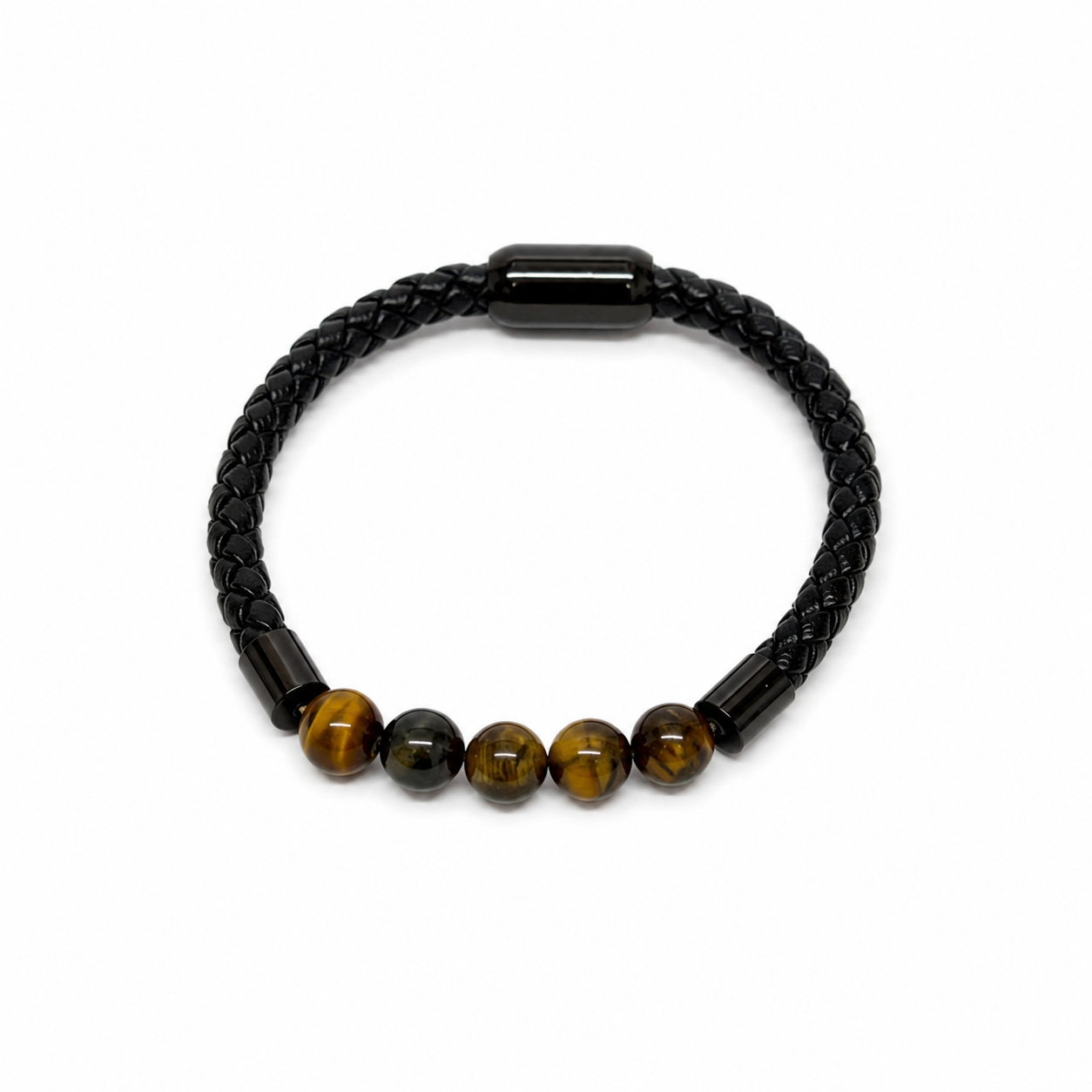 Pulsera Ojo de Tigre con Piel Trenzada y Cierre Magnético de Acero