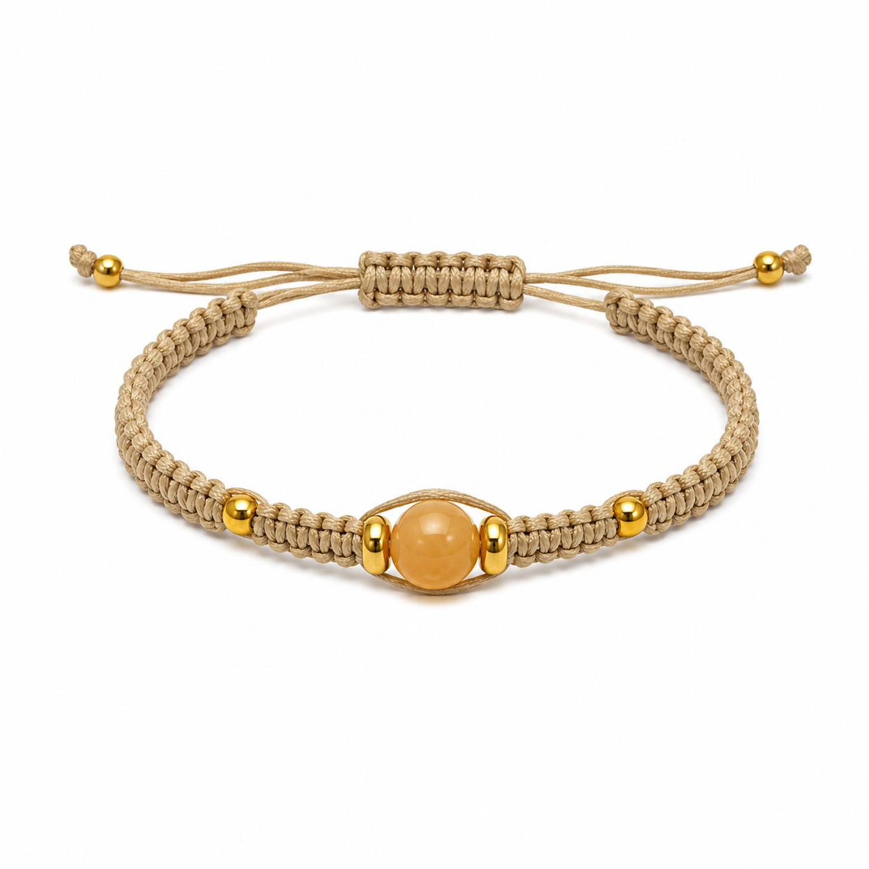 Pulsera de Macramé Ajustable con Mineral Natural y Bolitas de Acero