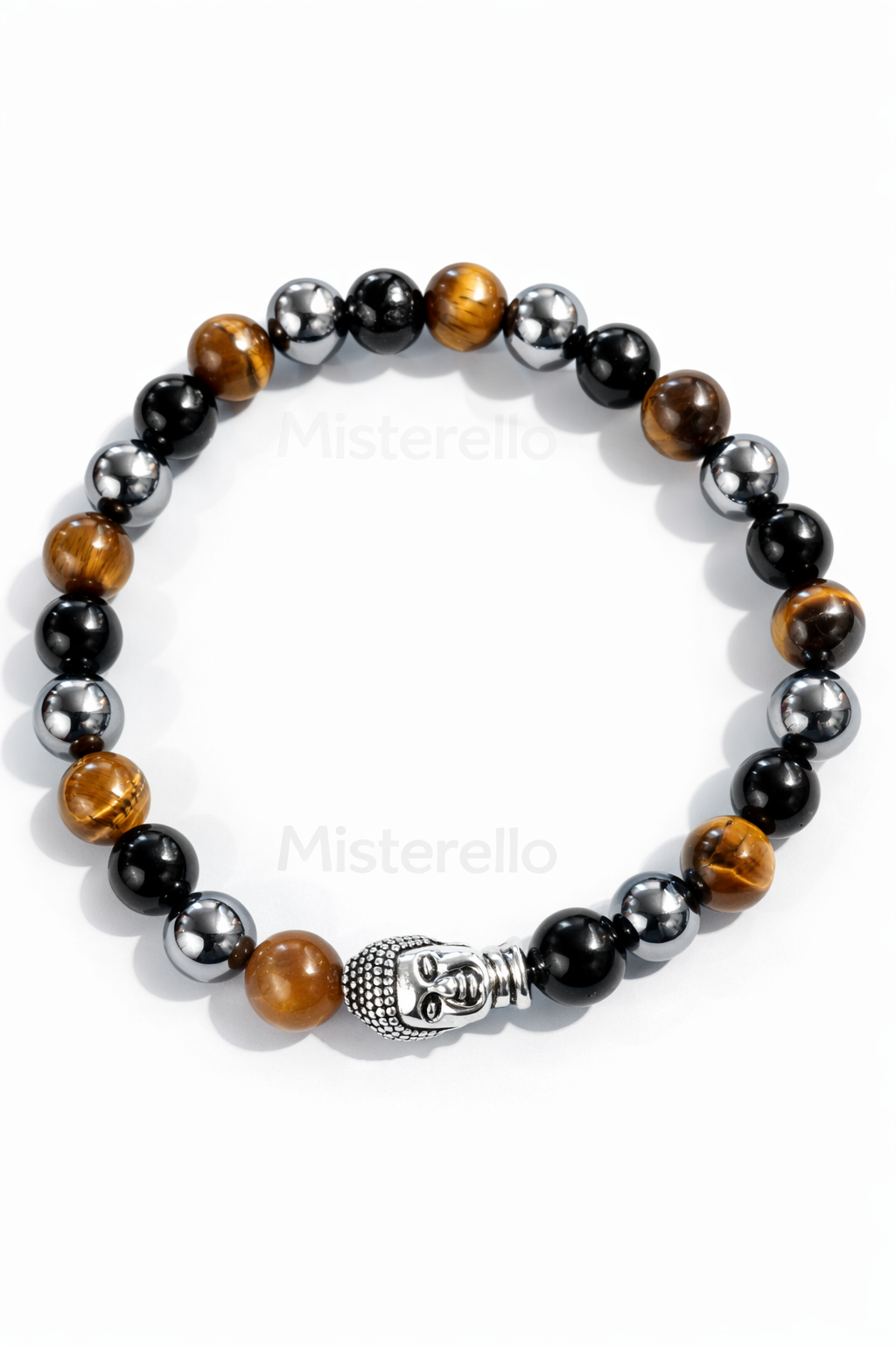Pulsera Ojo de Tigre, Ónix y Hematita con Buda 8mm – Energía y Protección