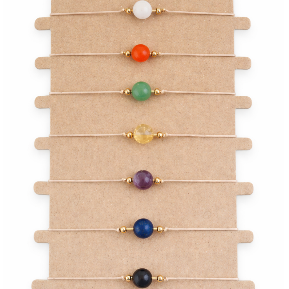 Pulseras 7 Chakras con Piedra Natural 8 mm y Cordón Ajustable ( precio x unidad) – Equilibrio Energético y Protección