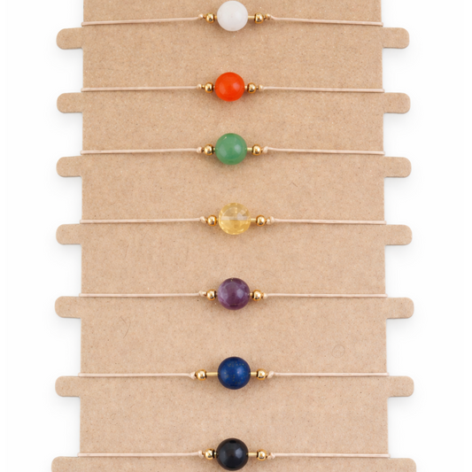 Pulseras 7 Chakras con Piedra Natural 8 mm y Cordón Ajustable ( precio x unidad) – Equilibrio Energético y Protección