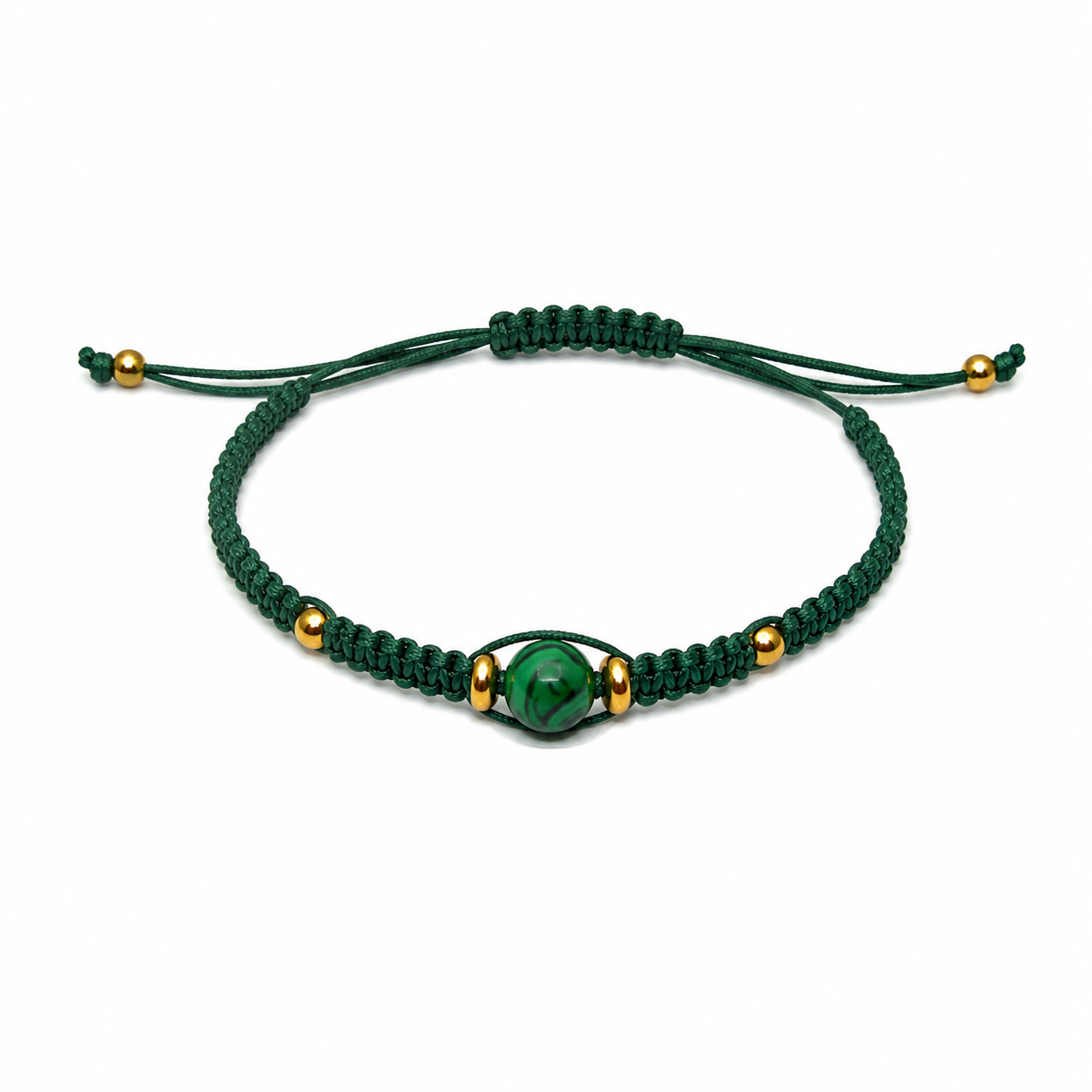 Pulsera de Macramé Ajustable con Mineral Natural y Bolitas de Acero