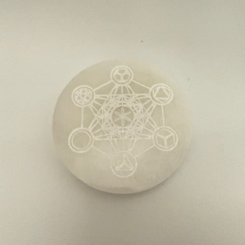 Placa (Metraton) de Selenita Natural diámetro 10 cm aprox  – Limpieza  Energética y Armonía