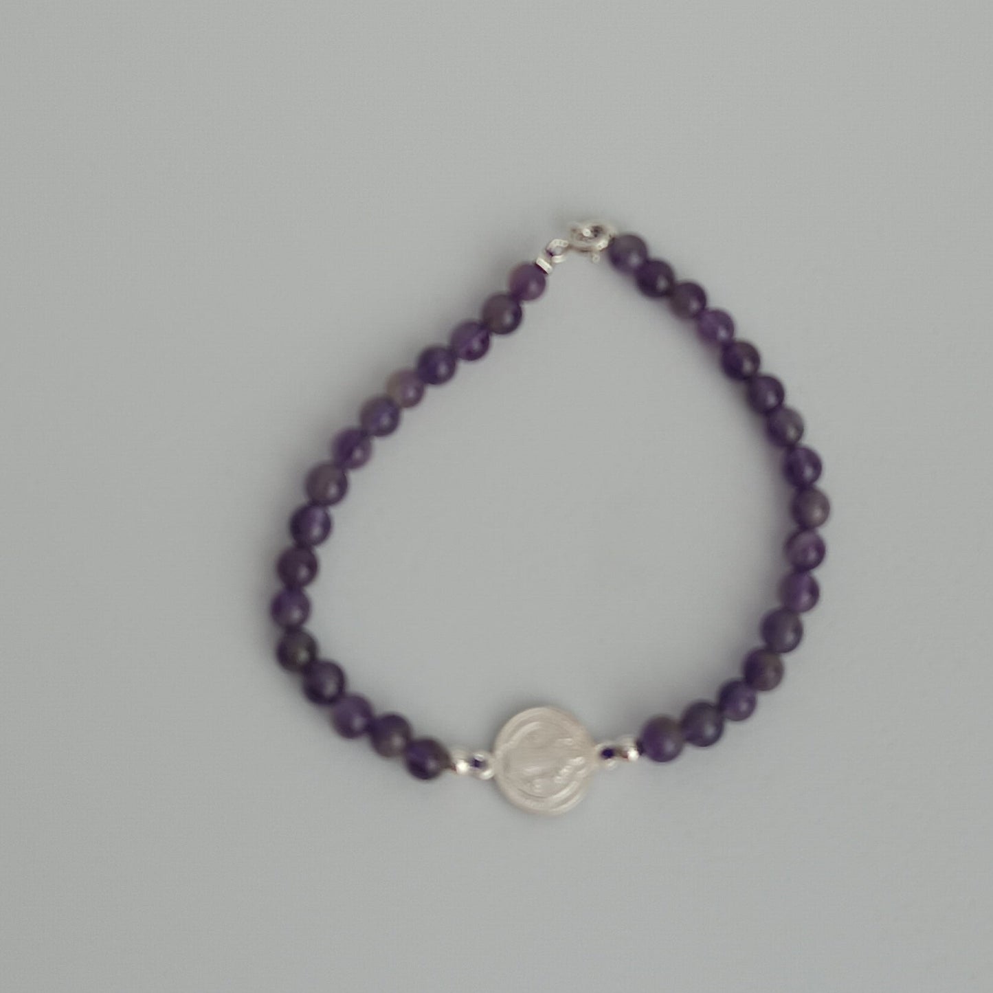 Pulsera Plata 925 San Benito con Amatista Natural Ajustable
