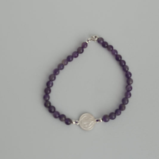 Pulsera Plata 925 San Benito con Amatista Natural Ajustable