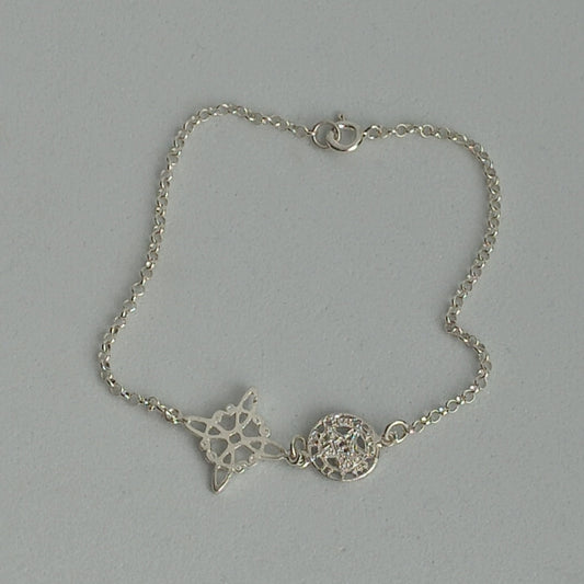 Pulsera Plata 925  doble Protección  Nudo Bruja + Tetragrámaton , Ajustable