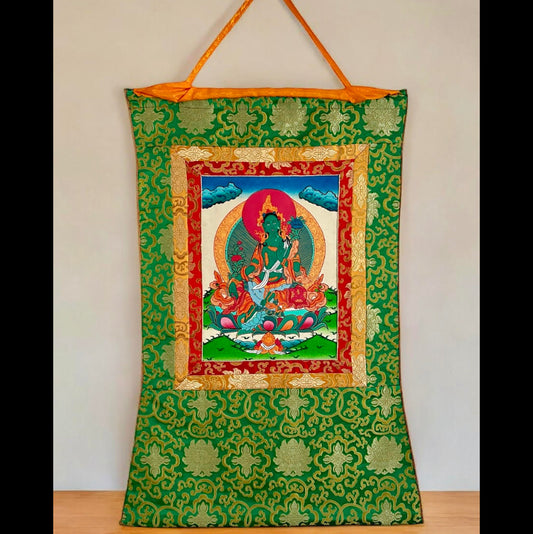 Thangka Tibetano de Tara Verde – Deidad de Protección y Compasión