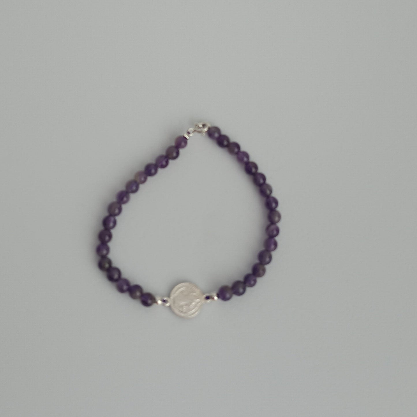 Pulsera Plata 925 San Benito con Amatista Natural Ajustable