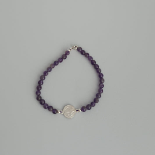 Pulsera Plata 925 San Benito con Amatista Natural Ajustable
