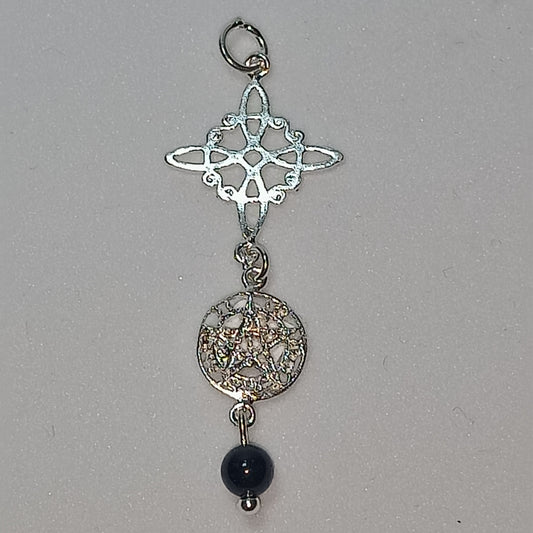 Colgante Plata Doble Protección  , Nudo de Bruja + Tetragramaton +Turmalina Negra