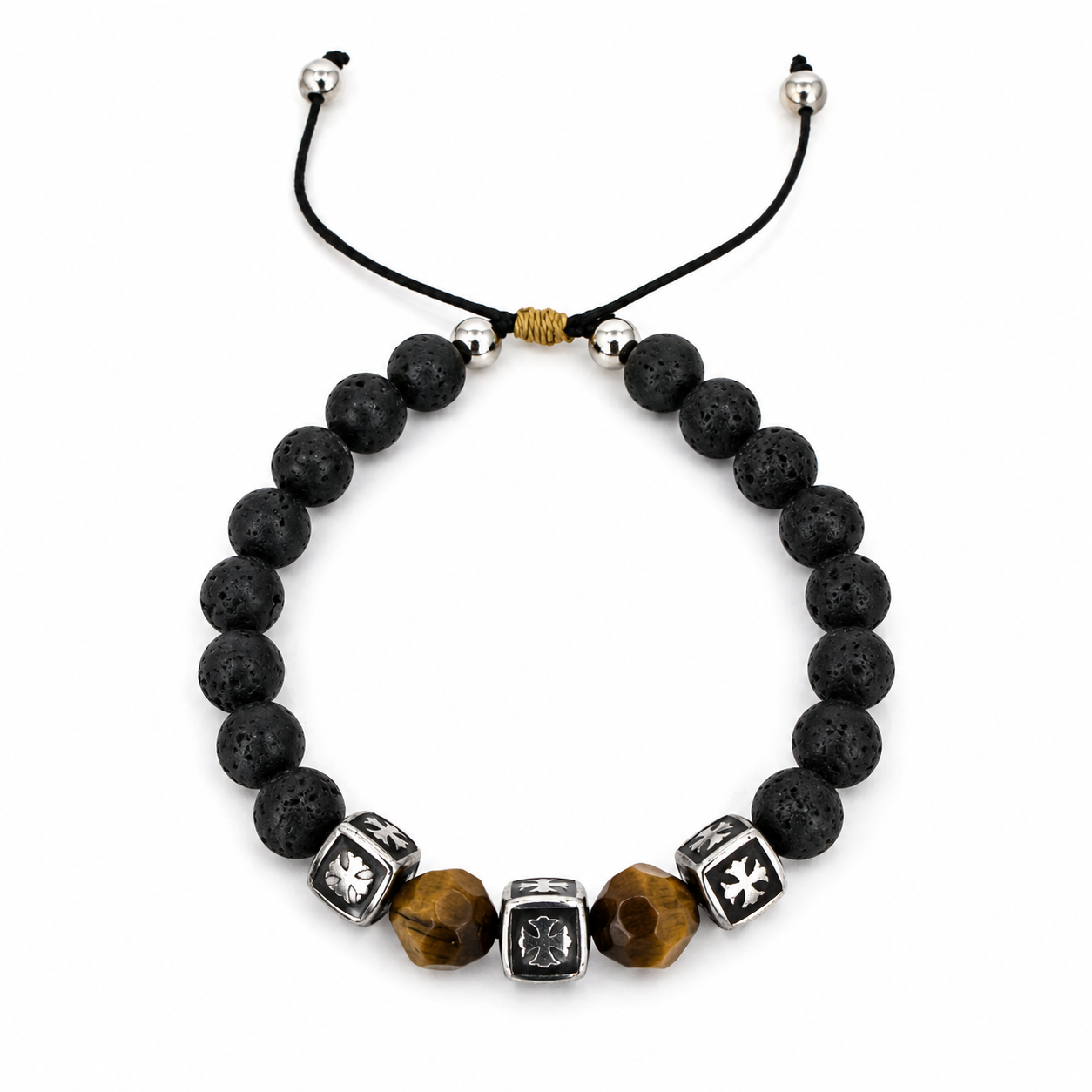 Pulsera Ajustable Hombre Piedra Lava y Ojo de Tigre | Energía, Protección y Equilibrio