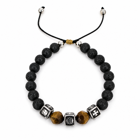 Pulsera Ajustable Hombre Piedra Lava y Ojo de Tigre | Energía, Protección y Equilibrio