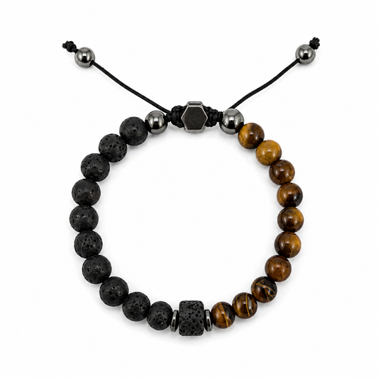 Pulsera Hombre Ajustable Ojo de Tigre, Hematita y Piedra Lava | Protección y Energía