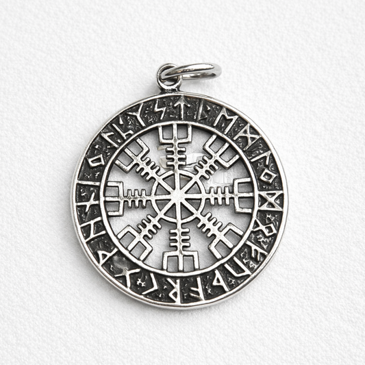 Colgante Vegvísir en Plata 925 – Brújula Vikinga 3 cm