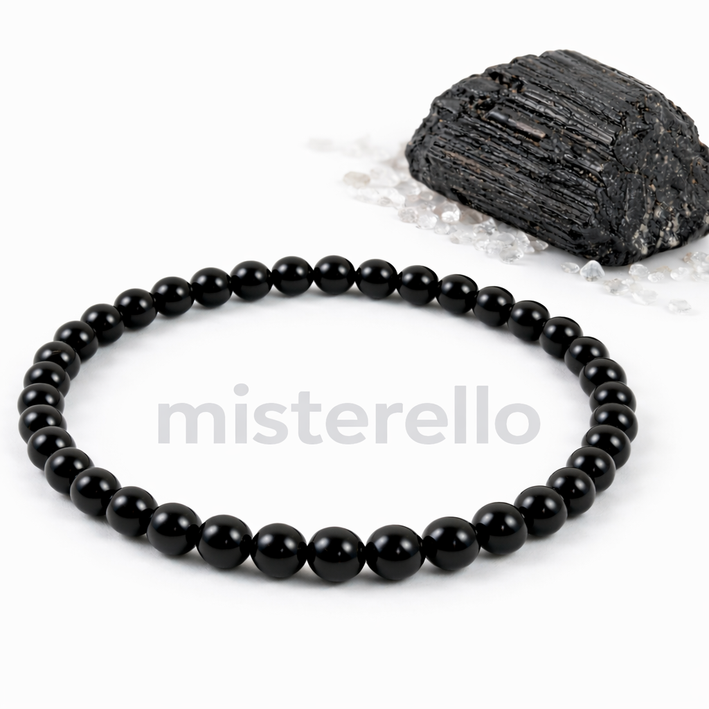 Pulsera Elástica de Turmalina Negra 4mm – Protección Energética