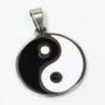 Colgante de acero Yin Yang blanco y negro 2 x 2,7 cm