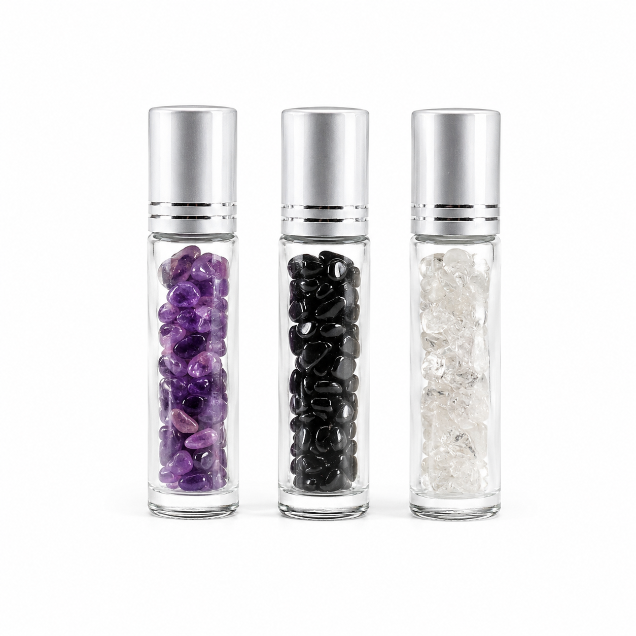 Roll-On Energético con Minerales Naturales – Amatista, Obsidiana Negra y Cristal de Roca