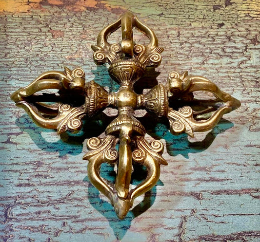 Dorje Tibetano 4 Puntas (Vajra Doble) – 16,5 cm – Símbolo de Protección y Poder Espiritual