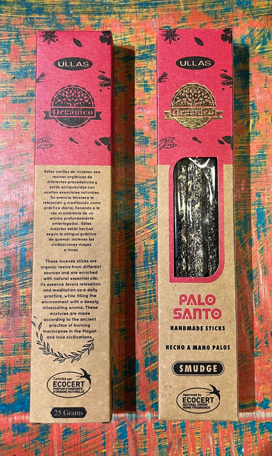 Incienso Natural Orgánico ULLAS – Palo Santo – Purificación y Armonización – 25g