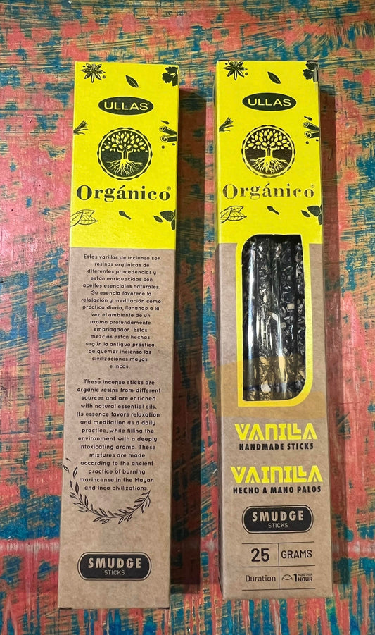 Incienso Natural Orgánico ULLAS – Vainilla – Hecho a Mano – 25g
