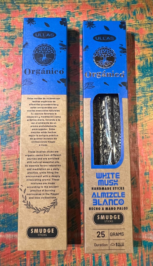 Incienso Natural Orgánico ULLAS – Almizcle Blanco (White Musk) – 25g – Hecho a Mano