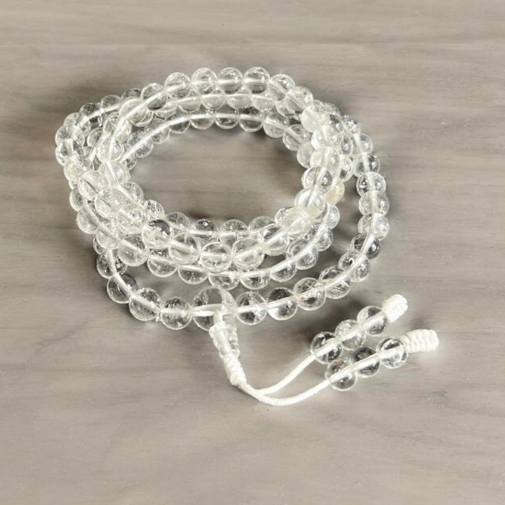 Mala  ( Japamala )Tibetano de Cristal de Roca Natural – 108 Cuentas – Claridad y Energía