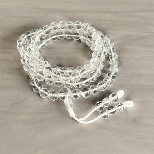 Mala  ( Japamala )Tibetano de Cristal de Roca Natural – 108 Cuentas – Claridad y Energía