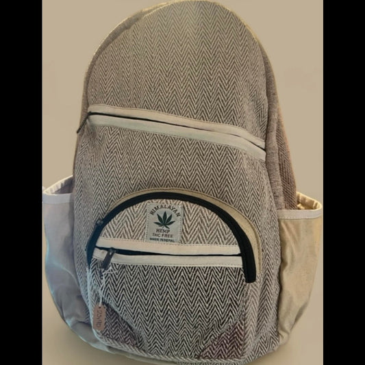 🌿 Mochila Himalayan de Cáñamo Claro con Tejido Zigzag Beige