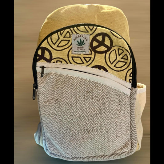🌿 Mochila de Cáñamo Himalayan- THC Free- Hecha a Mano en Nepal -Con Símbolos de la pazPaz