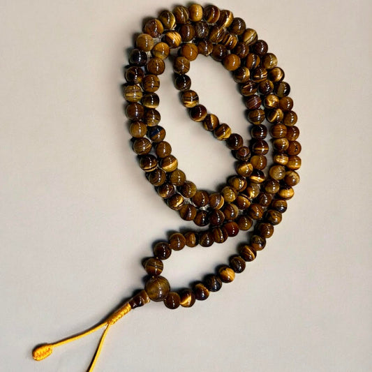 Mala  ( japamala) Tibetano 108 Cuentas de Ojo de Tigre – Protección y Equilibrio Fuerza Interior