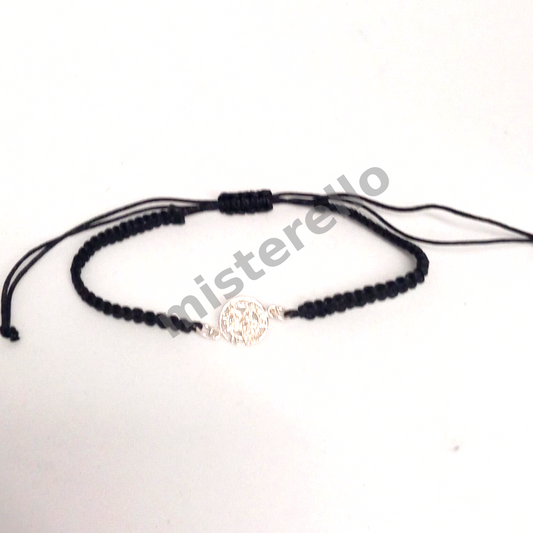Pulsera Tetragramatón Macramé Negro con Plata – Amuleto de Protección